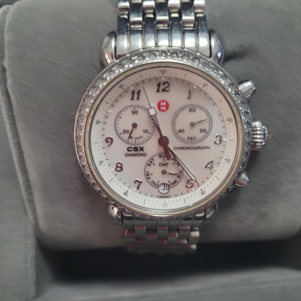 Michele CSX Diamond bezel watch
